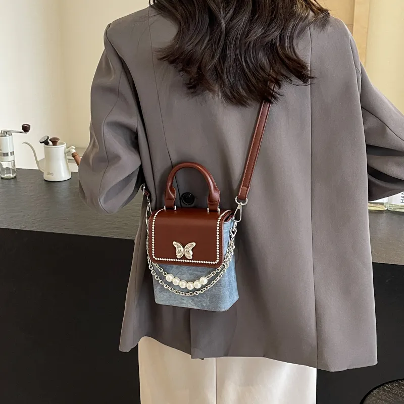 KARUISHA PU Shoulder Bag Regular Women's Denim Blue/Dark Tea/Ecru-9