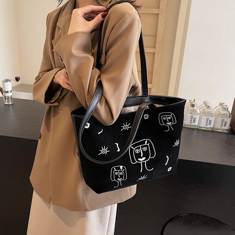 KARUISHA Suede Shoulder Bag Women's Black/Coffee/Brown-3