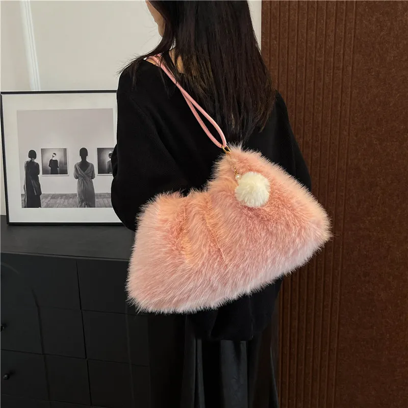KARUISHA Plush Handbag Shoulder Bag Women's Coffee/Black/White/Blue/Pink-21