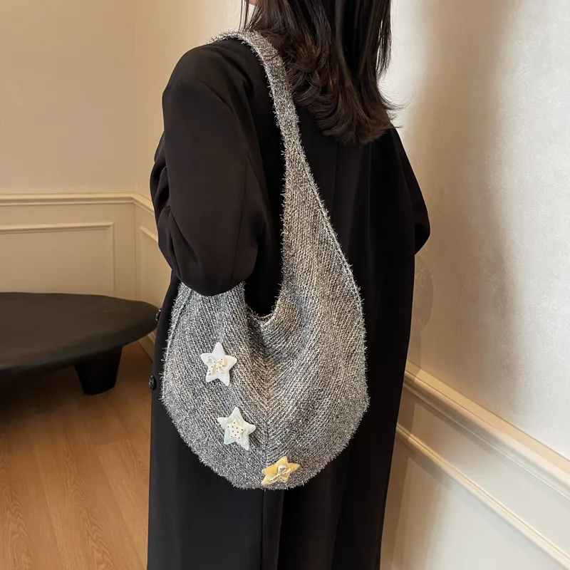 KARUISHA Knitted Fabric Shoulder Bag Crossbody Bag Women's Black Gray Green Silver-6
