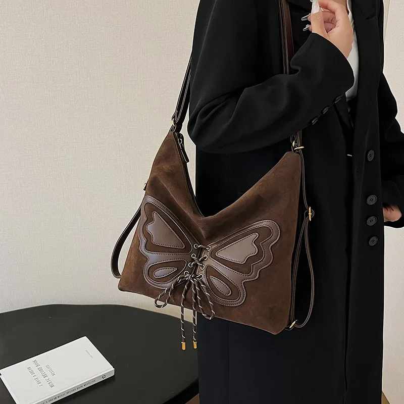 KARUISHA Suede Portable Crossbody Double Shoulder Bag Women's Coffee/Red/Black-1