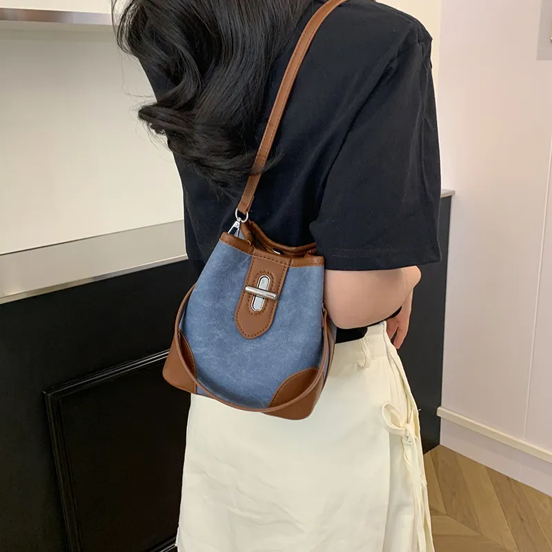 KARUISHA PU Bucket Bags Crossbody Bag, Shoulder Bag Women's White/Blue & Brown/Black-6