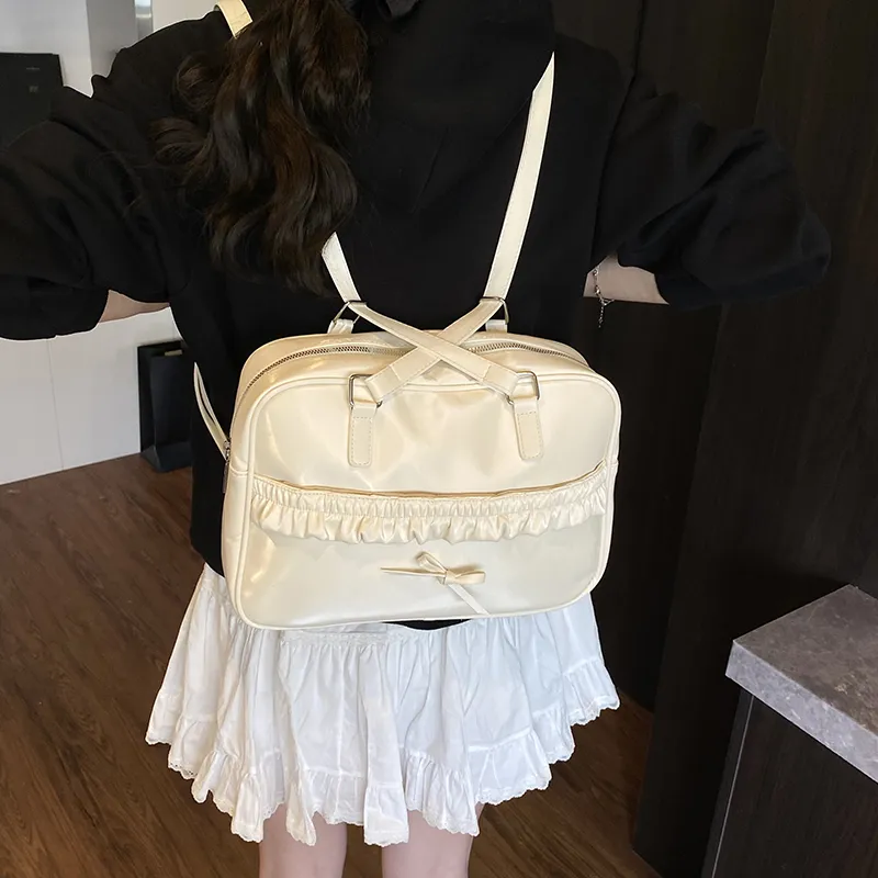 KARUISHA PU Backpack Shoulder Bag Women's White/Pink/Black-3