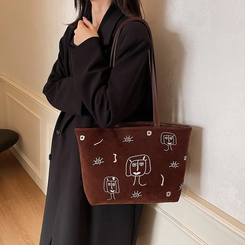 KARUISHA Suede Shoulder Bag Women's Black/Coffee/Brown-11