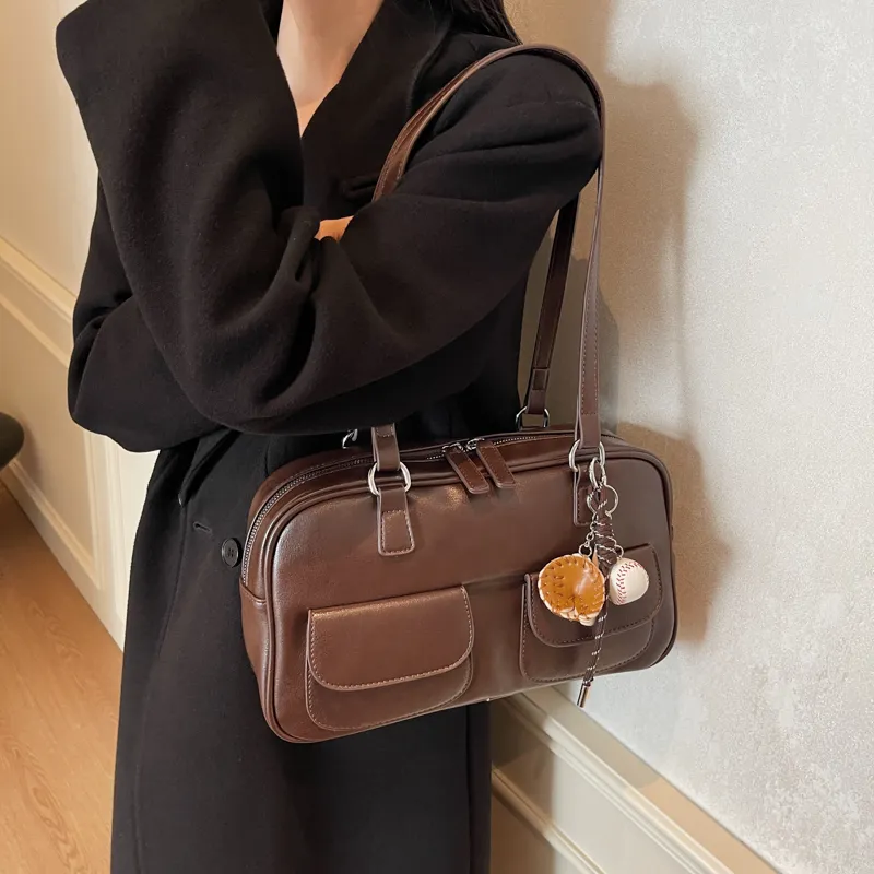 KARUISHA PU Shoulder Bag Women's Black Burgundy Brown Coffee-17
