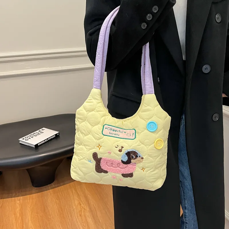 MOM'S HELPER Oxford Shoulder Bag Women's Yellow/Pink/Blue-1