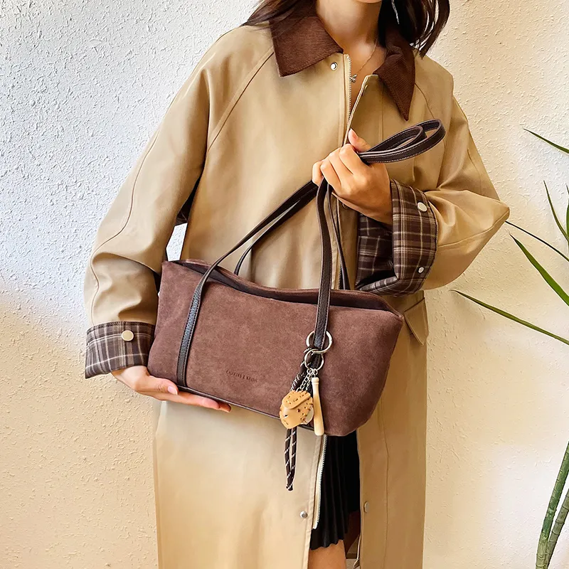 KARUISHA Suede Shoulder Bag Women's Yellow Brown/Leopard Print/Coffee-6