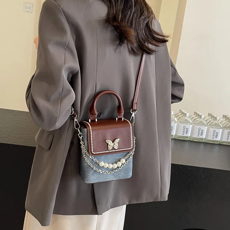 KARUISHA PU Shoulder Bag Regular Women's Denim Blue/Dark Tea/Ecru-7