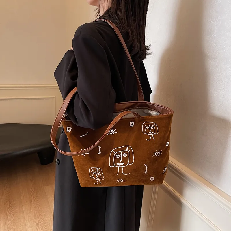 KARUISHA Suede Shoulder Bag Women's Black/Coffee/Brown-14