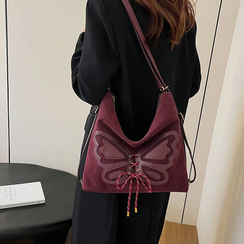 KARUISHA Suede Portable Crossbody Double Shoulder Bag Women's Coffee/Red/Black-5