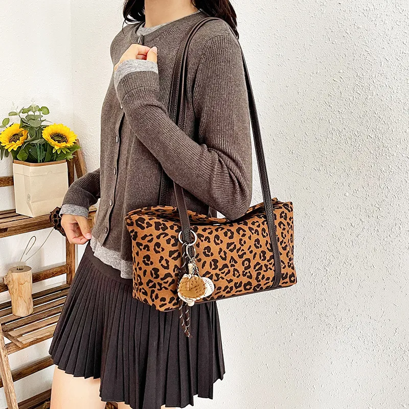 KARUISHA Suede Shoulder Bag Women's Yellow Brown/Leopard Print/Coffee-1