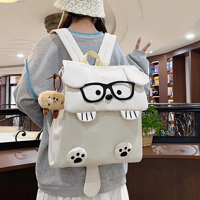 MOM'S HELPER Canvas Backpack Women's White/Khaki/Black-1