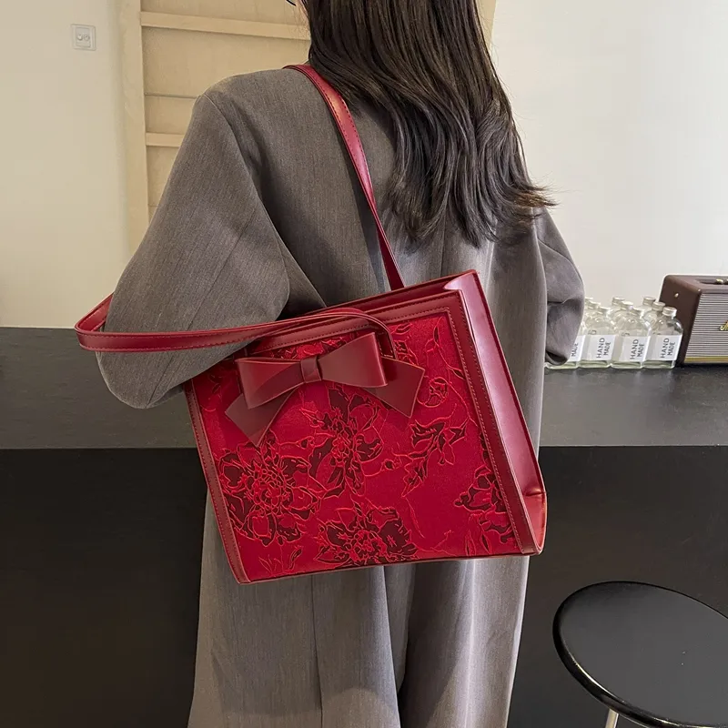 KARUISHA PU Patchwork Shoulder Bag Regular Women's Red/Burgundy-2