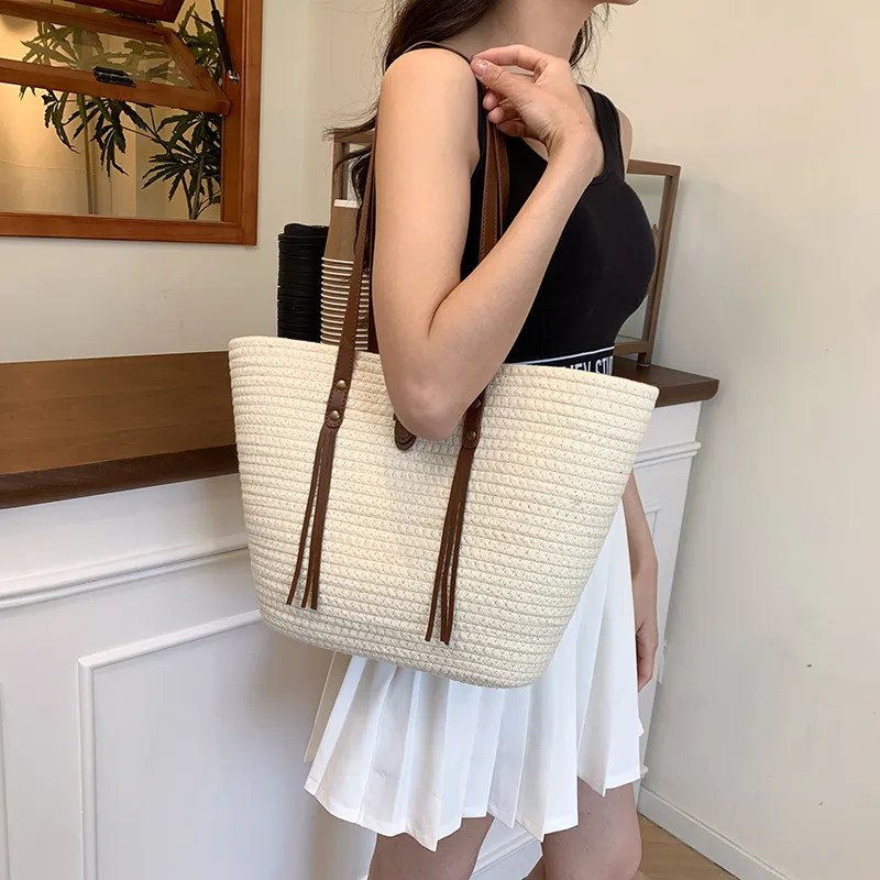 KARUISHA Woven Shoulder Bag Regular Women's Ecru/Khaki-2