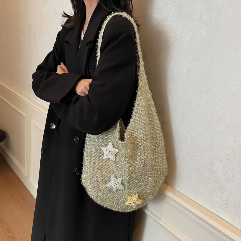 KARUISHA Knitted Fabric Shoulder Bag Crossbody Bag Women's Black Gray Green Silver-10