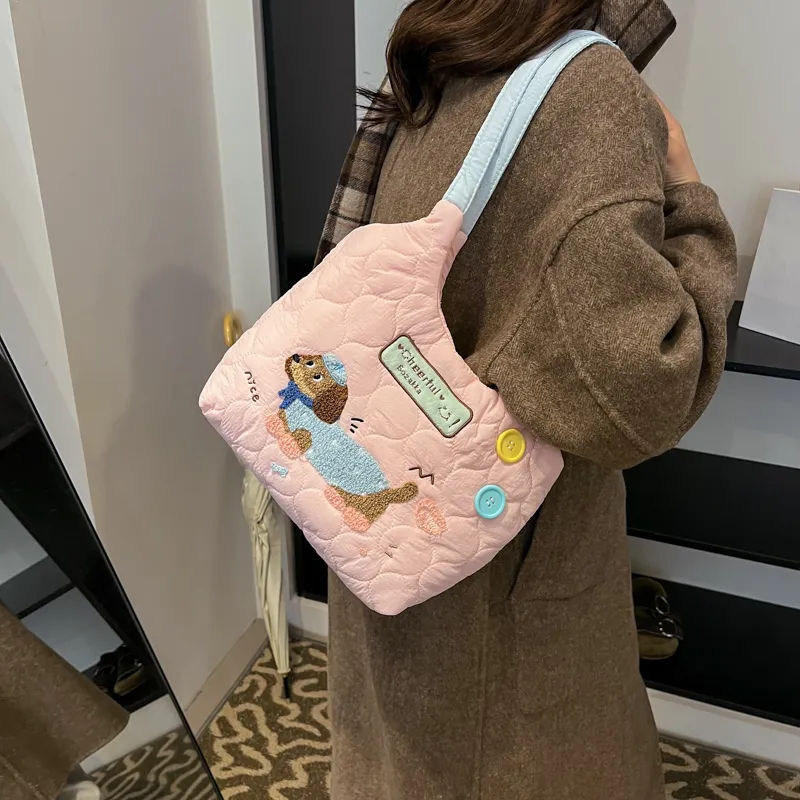 MOM'S HELPER Oxford Shoulder Bag Women's Yellow/Pink/Blue-5