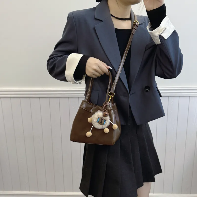 KARUISHA PU Bucket Bag Handbag Shoulder Bag Women's Black/Coffee/Burgundy/Brown-4