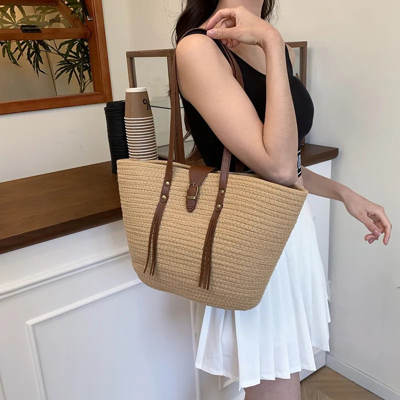 KARUISHA Woven Shoulder Bag Regular Women's Ecru/Khaki-5