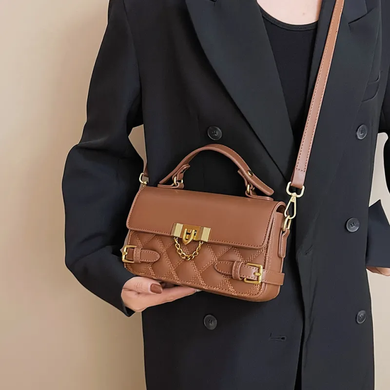 KARUISHA PU Diamond Pattern Bag, Shoulder Bag, Crossbody Bag, Handbag Regular Women's Ecru/Black/Coffee/Brown-15