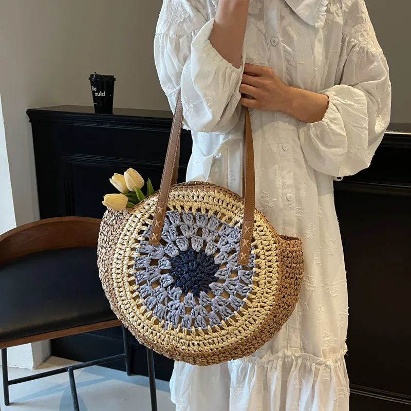 VERADONNA Straw Woven Shoulder Bag Women's Multicolor-9