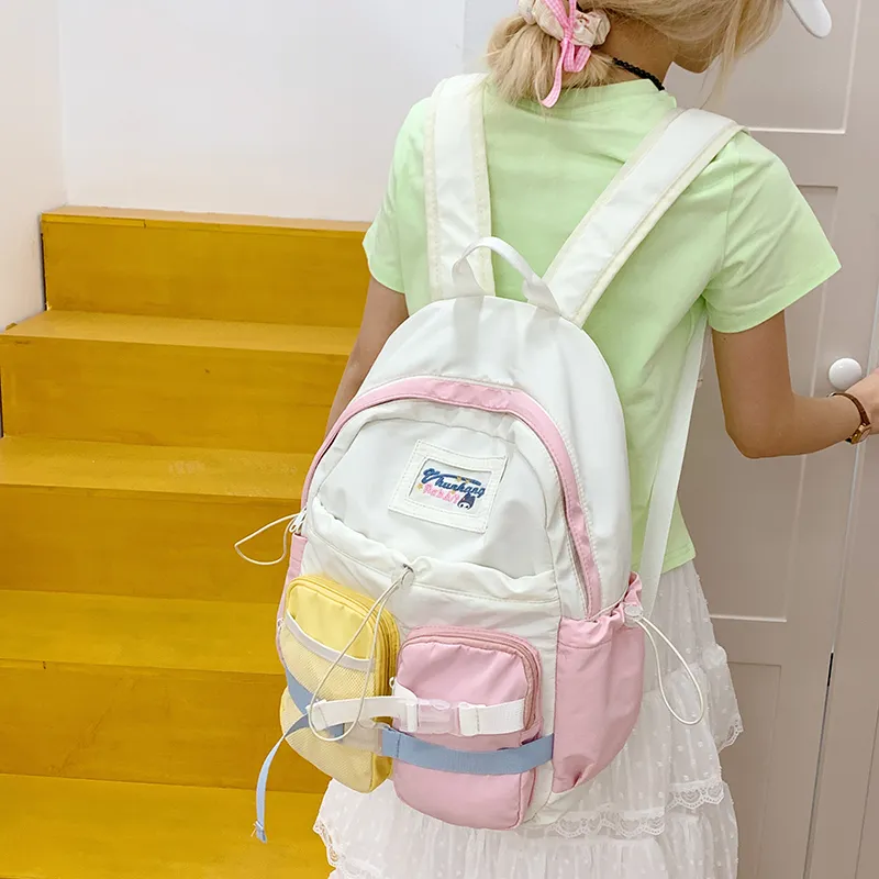 MOM'S HELPER Nylon Fabric Backpack Women's Pink/Blue-3