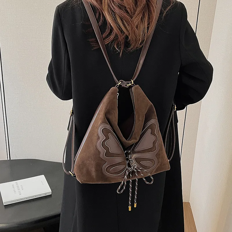 KARUISHA Suede Portable Crossbody Double Shoulder Bag Women's Coffee/Red/Black-3