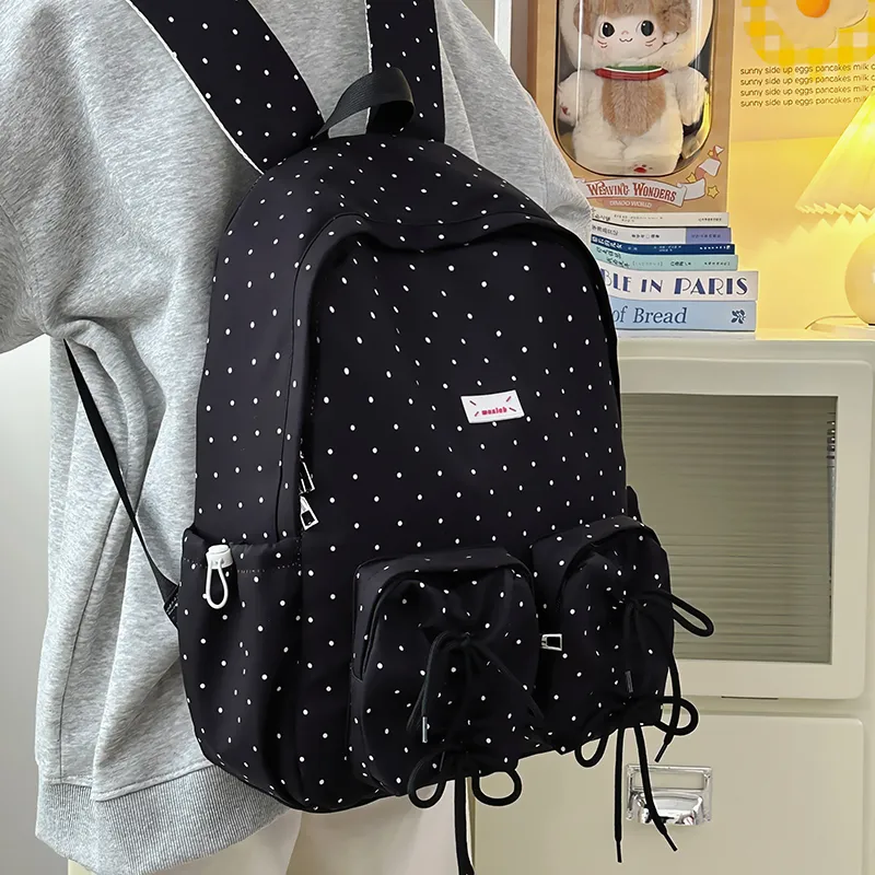 MOM'S HELPER Nylon Backpack Women's Blue/White/Black-9