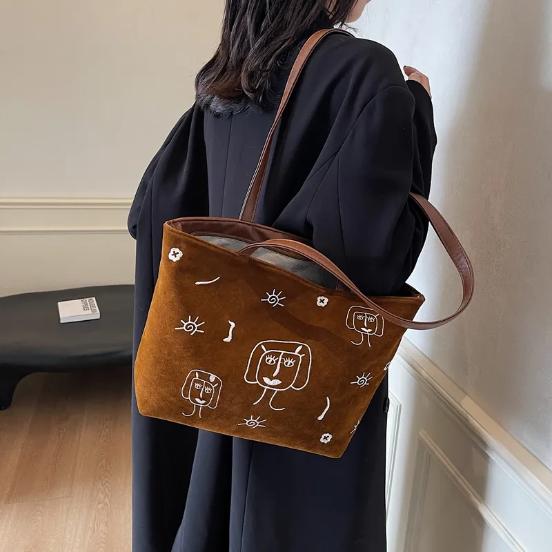 KARUISHA Suede Shoulder Bag Women's Black/Coffee/Brown-13