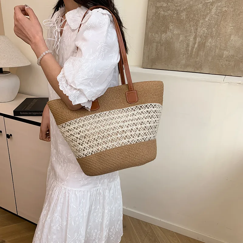 KARUISHA Woven Tote Bag, Shopping Bag, Shoulder Bag Women's Multicolor-9