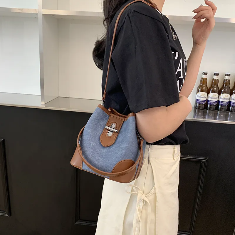 KARUISHA PU Bucket Bags Crossbody Bag, Shoulder Bag Women's White/Blue & Brown/Black-7