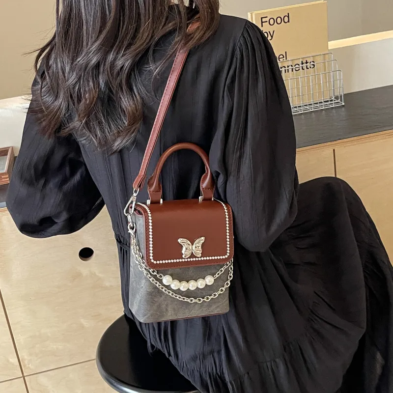 KARUISHA PU Shoulder Bag Regular Women's Denim Blue/Dark Tea/Ecru-4