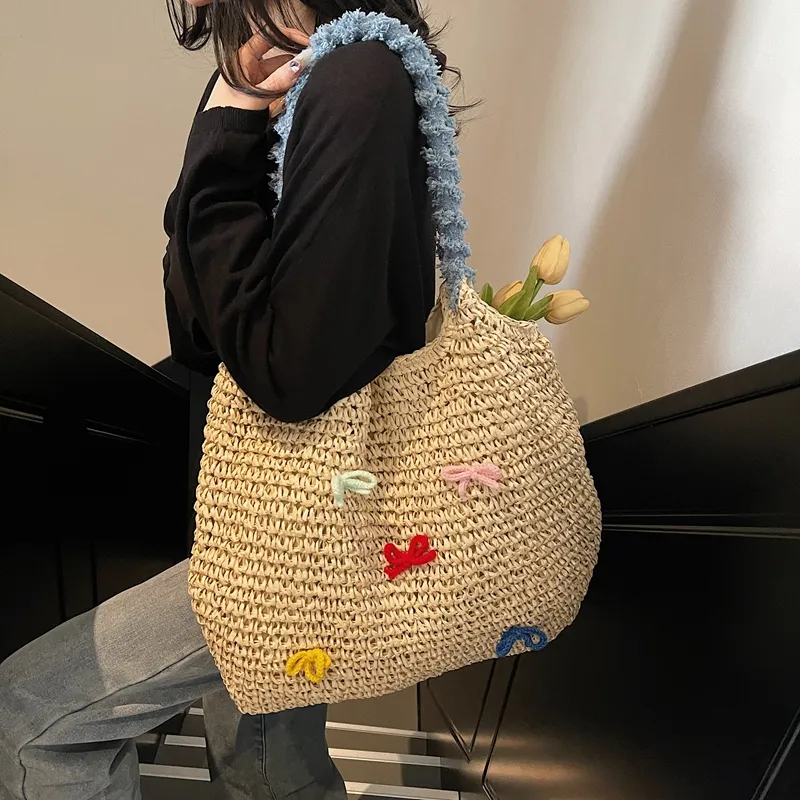 KARUISHA Straw Woven Handbag Shoulder Bag Regular Women's Multicolor-3