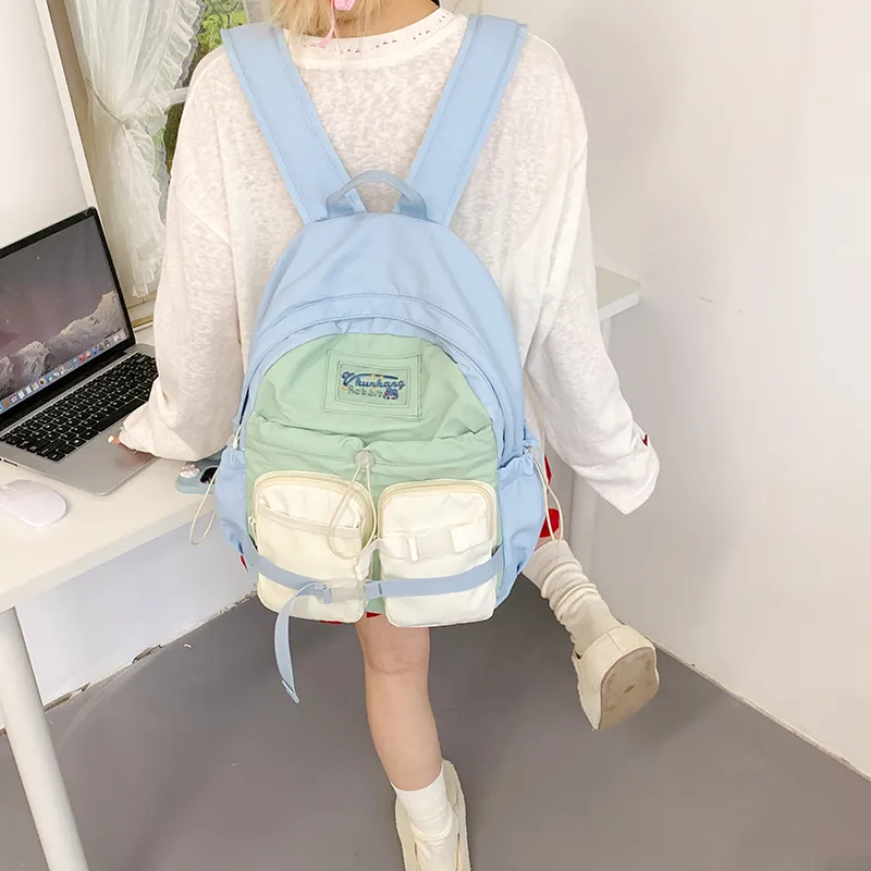 MOM'S HELPER Nylon Fabric Backpack Women's Pink/Blue-7