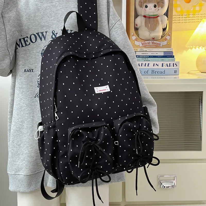 MOM'S HELPER Nylon Backpack Women's Blue/White/Black-11