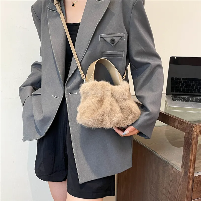 KARUISHA Plush Handbag Crossbody Bag Regular Women's Dark Khaki/Black/Pink/Purple/White-24