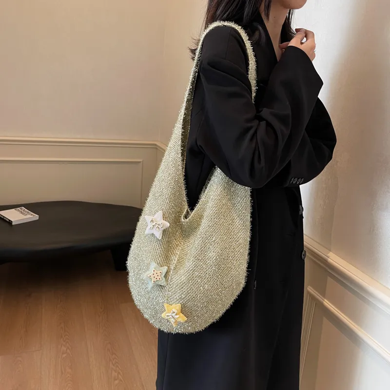 KARUISHA Knitted Fabric Shoulder Bag Crossbody Bag Women's Black Gray Green Silver-11