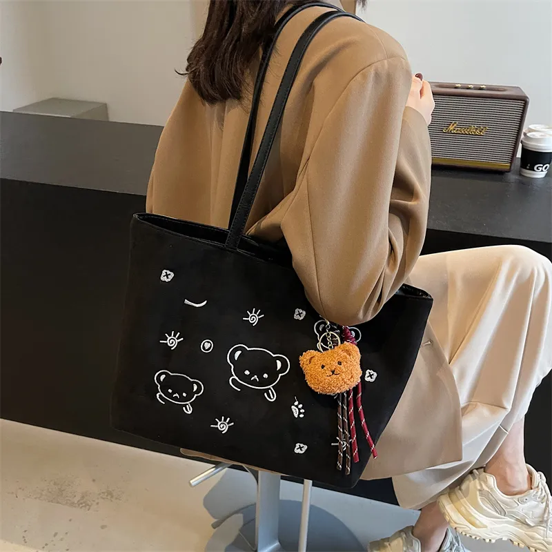 KARUISHA Suede Shoulder Bag Women's Black/Coffee/Brown-30