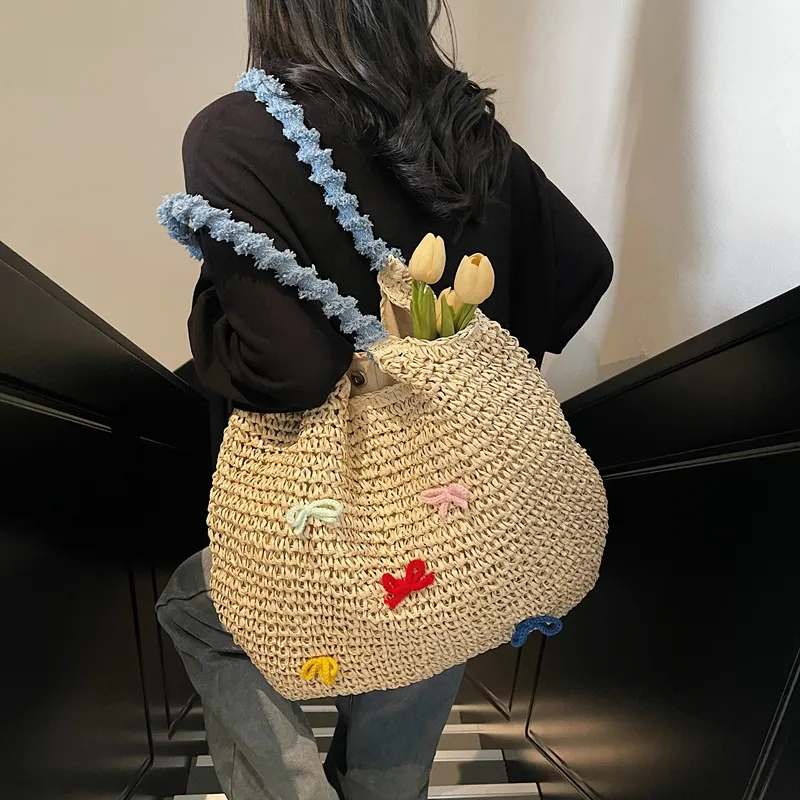 KARUISHA Straw Woven Handbag Shoulder Bag Regular Women's Multicolor-2