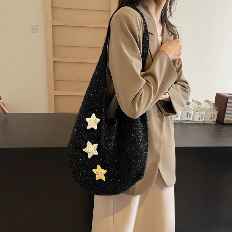 KARUISHA Knitted Fabric Shoulder Bag Crossbody Bag Women's Black Gray Green Silver-1