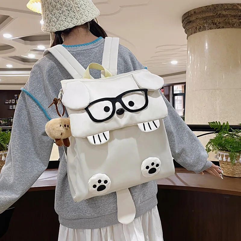 MOM'S HELPER Canvas Backpack Women's White/Khaki/Black-3