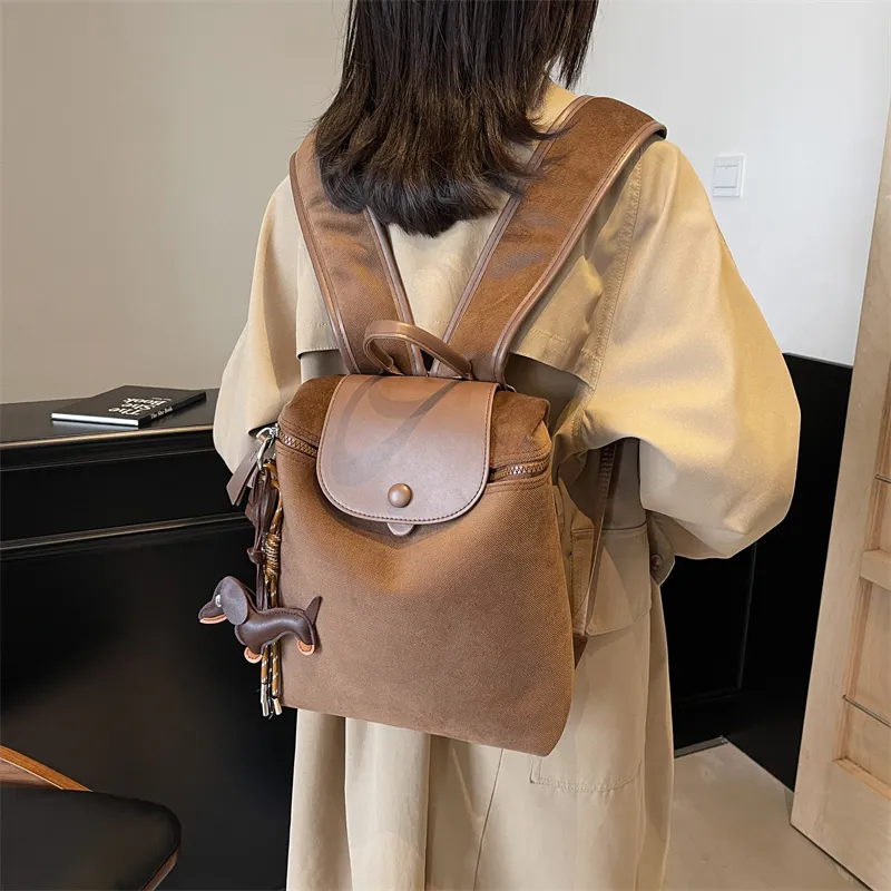 KARUISHA Leather Velvet Backpack Regular Women's Multicolor-5