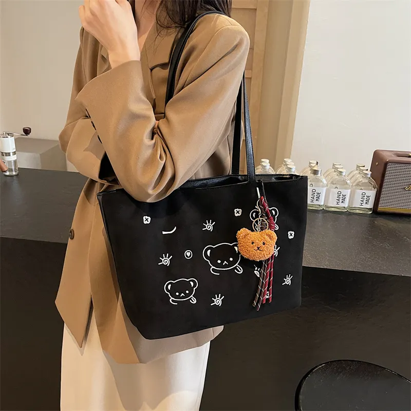 KARUISHA Suede Shoulder Bag Women's Black/Coffee/Brown-29