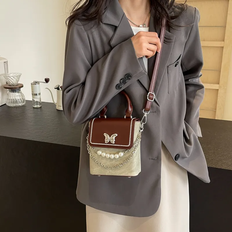 KARUISHA PU Shoulder Bag Regular Women's Denim Blue/Dark Tea/Ecru-13