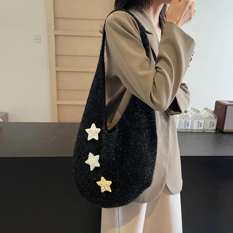 KARUISHA Knitted Fabric Shoulder Bag Crossbody Bag Women's Black Gray Green Silver-3