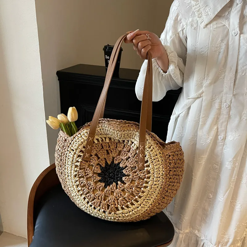 VERADONNA Straw Woven Shoulder Bag Women's Multicolor-19