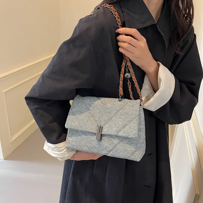 KARUISHA Denim Shoulder Bag, Crossbody Bag Regular Women's Dark Tea/Light Blue/Brown/Blue-8