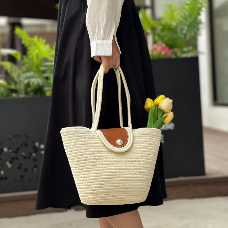 KARUISHA Woven Shoulder Bag Regular Women's Ecru/Multicolor/Yellow Brown/Khaki-13