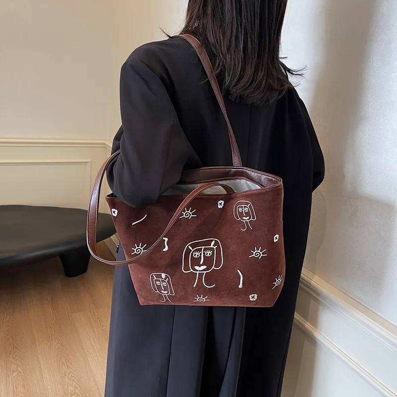 KARUISHA Suede Shoulder Bag Women's Black/Coffee/Brown-7