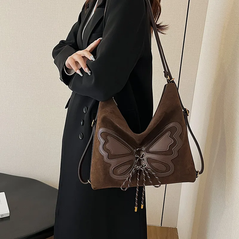 KARUISHA Suede Portable Crossbody Double Shoulder Bag Women's Coffee/Red/Black-2
