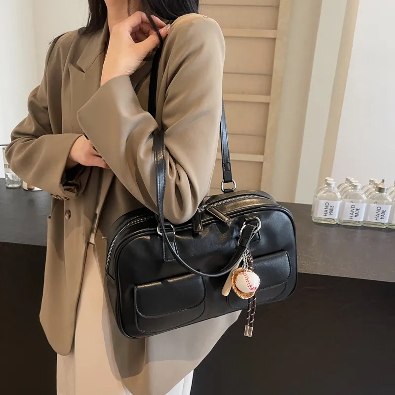 KARUISHA PU Shoulder Bag Women's Black Burgundy Brown Coffee-3